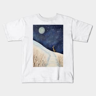 Moonlit Reverie: The Hare's Serenity Kids T-Shirt